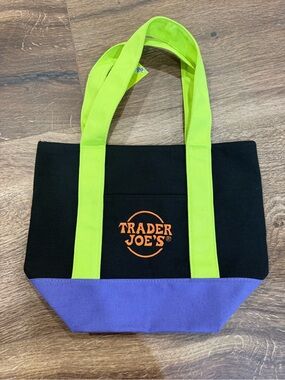 Trader Joe's Trick or Treat Black and neon green Canvas Tote